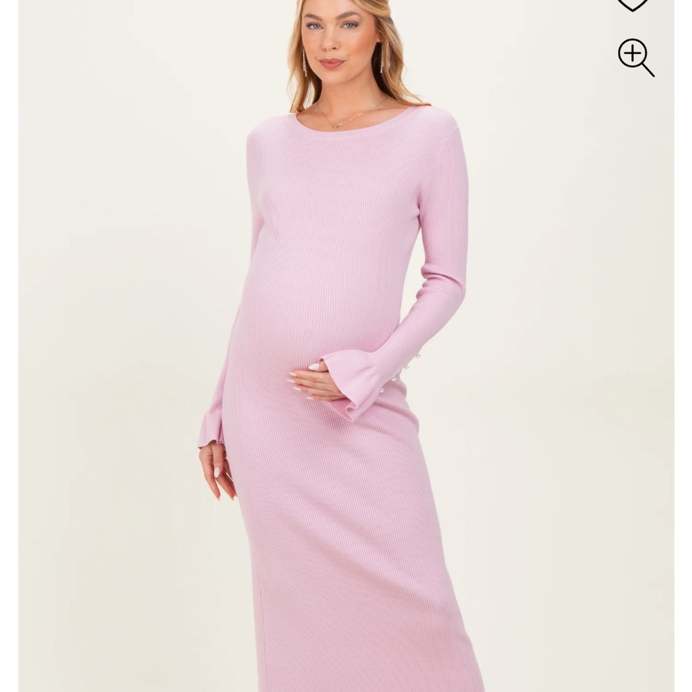 PinkBlush Ribbed Knit Bow Back Maternity Dress - Picture 2 of 10